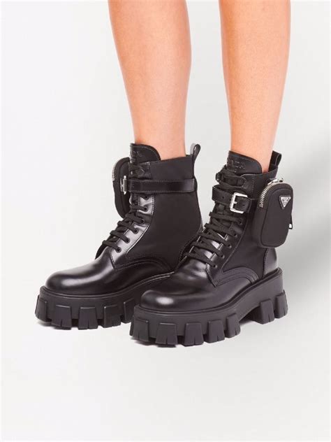 prada monolith leather & nylon lug-sole combat boots|chunky Prada monolith boots.